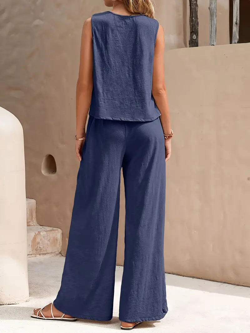 Fenna | Mouwloze Linnen Top + Gratis Linnen Broek