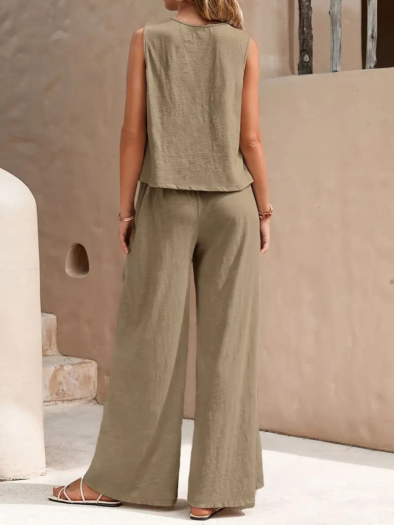 Fenna | Mouwloze Linnen Top + Gratis Linnen Broek